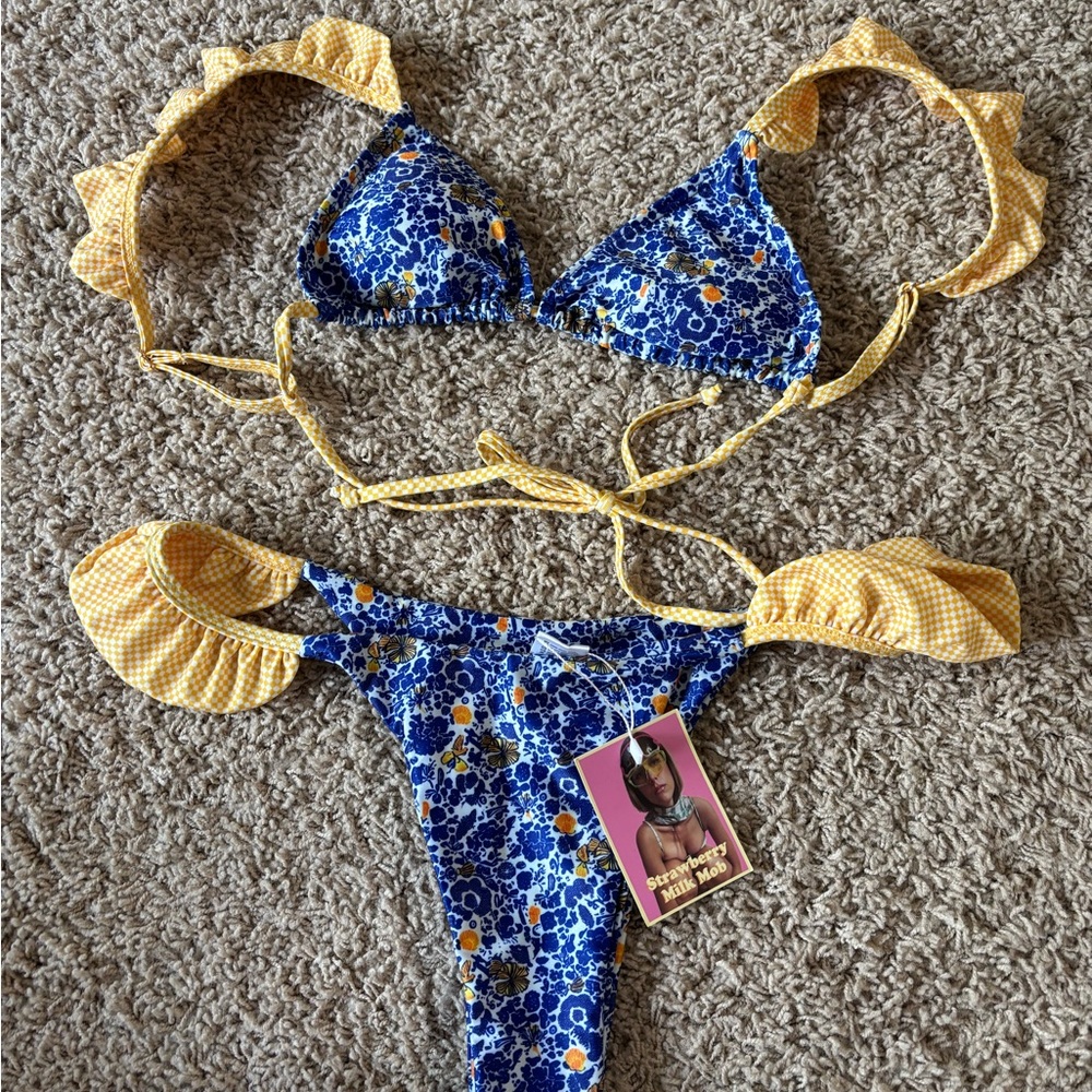 Strawberry Milk Mob Blue and Yellow Bikini